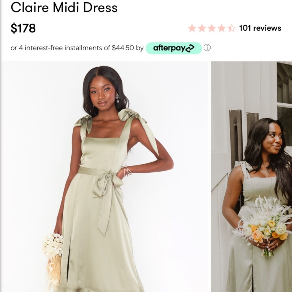 Show me your mumu moss green luxe satin clarie midi dress